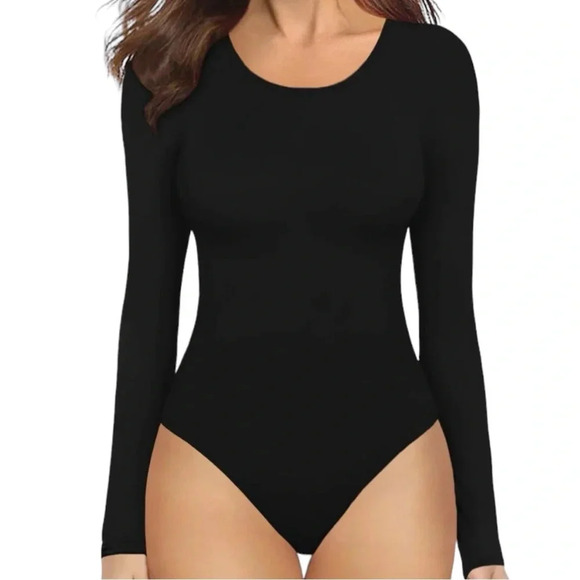 NWT Women’s Snap Crotch Casual Long Sleeve Leotard Athleisure Top Scoop Neck - Picture 1 of 8